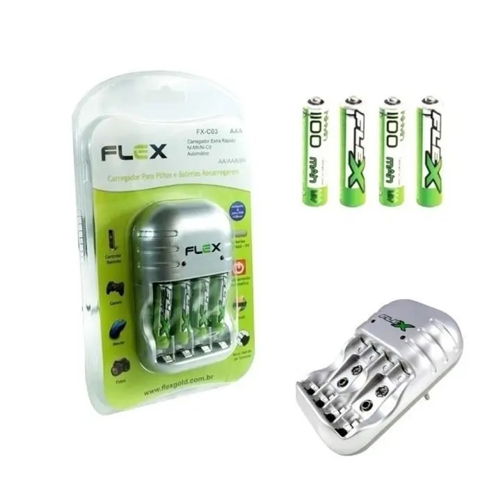 CARREGADOR DE BATERIA PILHA C 4PILHAS FLEX FX C03 Shopee Brasil