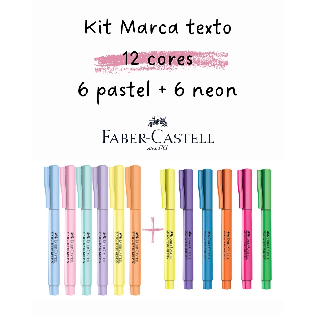 Kit 12 Grifpen Faber Castell Cores 6 Pastel 6 NEON Shopee Brasil