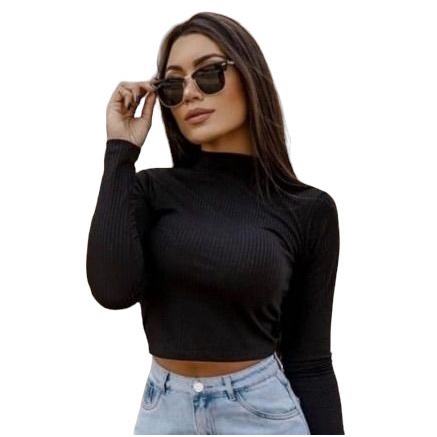 CROPPED FEMININO GOLA ALTA MANGA LONGA CANELADO CORES Shopee Brasil