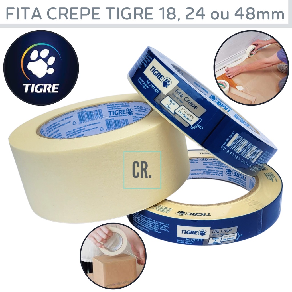 Fita Crepe Tigre Uso Geral 18mm 24mm Ou 48mm X 50mt 2181 Profissional