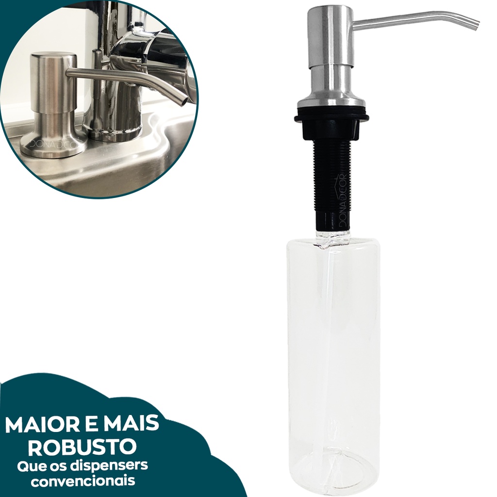 Dispenser Dosador Detergente 500ml Inox Embutir Pia Cozinha E Banheiro