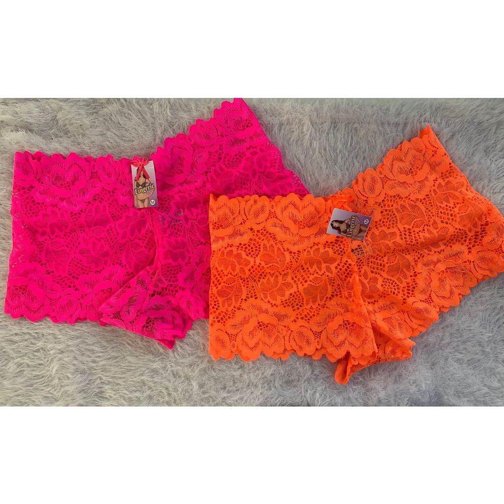 Kit de 3 calcinha caleçon cor neon lingerie renda feminino shortinho