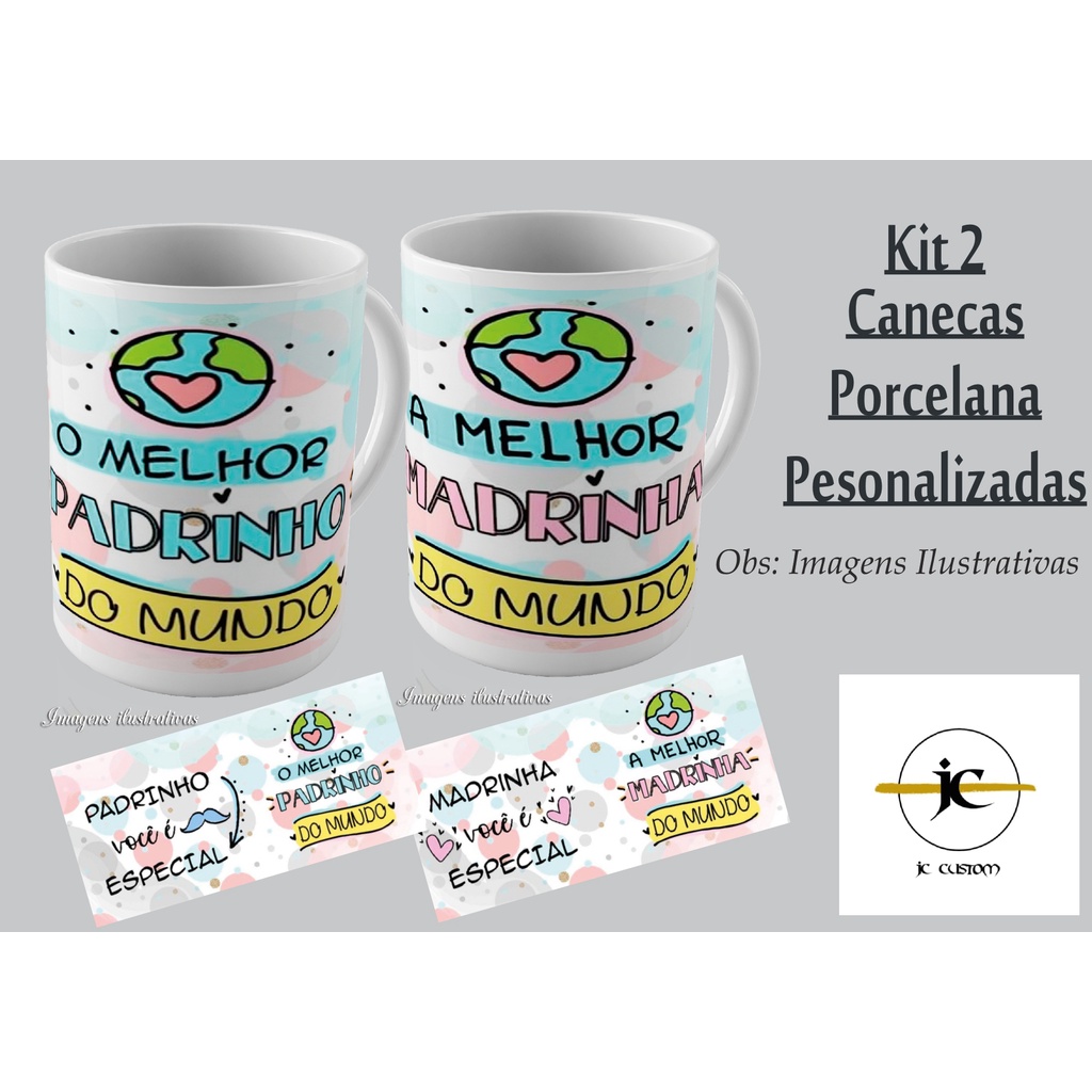 Kit 2 Canecas Personalizadas Porcelana Padrinho E Madrinha Shopee Brasil