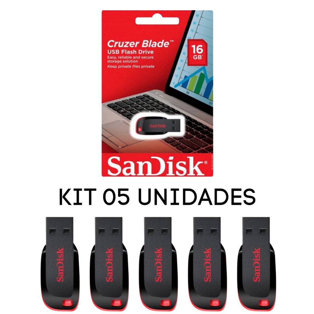 Kit Pendrive Sandisk Cruzer Blade Gb Preto E Vermelho Novo