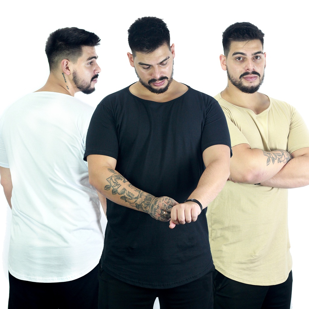 Camiseta Masculina Longline Lisa Oversized Swag Gola Canoa Shopee Brasil