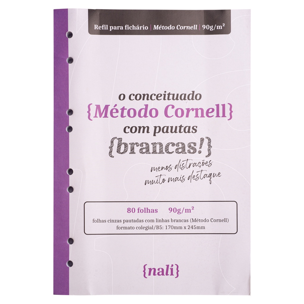 Bloco NALÍ Linhas Brancas p Fichário Tam B5 90g m2 c 80 Folhas