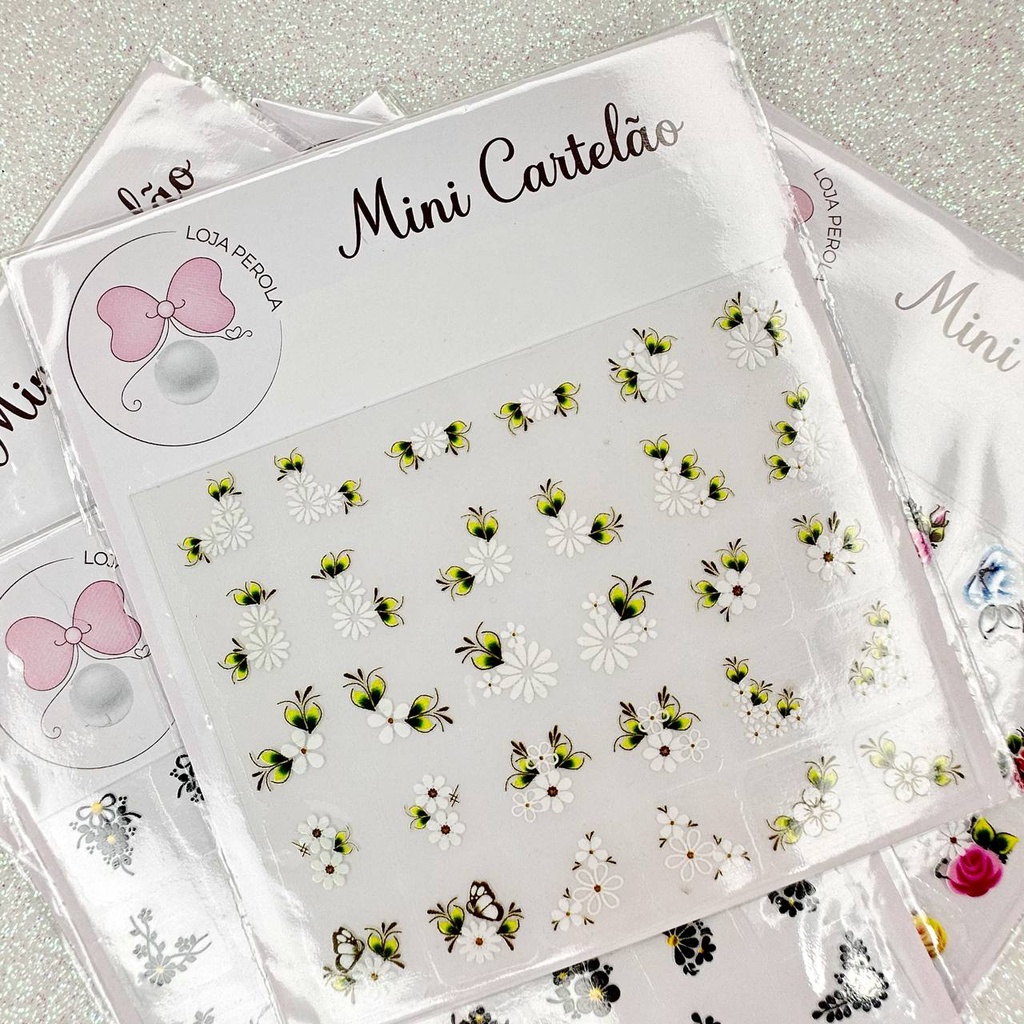 Mini Cartel O Adesivos Para Unhas Unidades Florzinhas Brancas