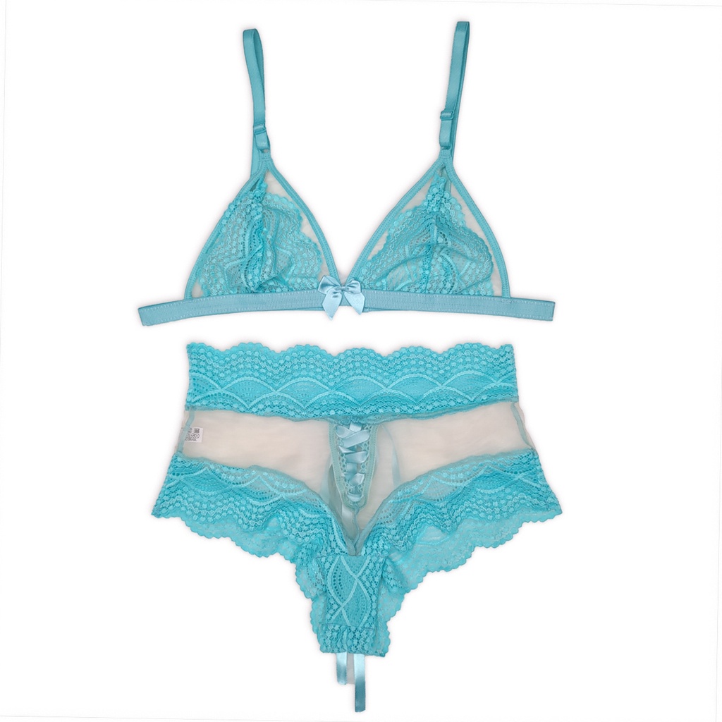 Conjunto Sexy Lingerie Lacradora Tule e Renda Sutiã Sem Bojo e Calcinha