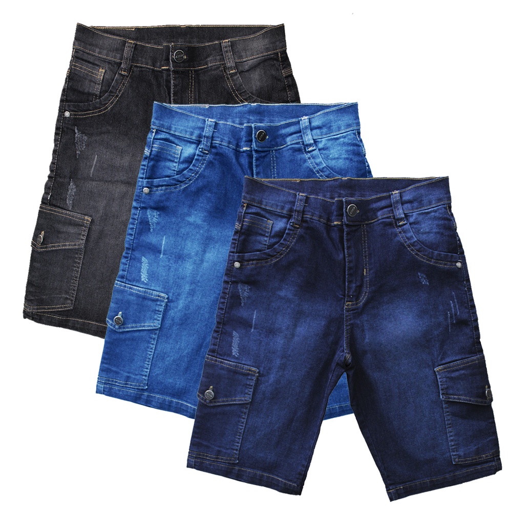 Kit Bermuda Cargo Jeans Lycra Masculina Short Bolsos Ao Plus