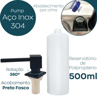 Porta Detergente quadrado Preto Fosco aço Inox Dispenser dosador