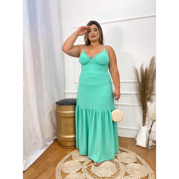 Vestido Longo De Al A Al Inha Duna Forro Plus Size Exg Shopee