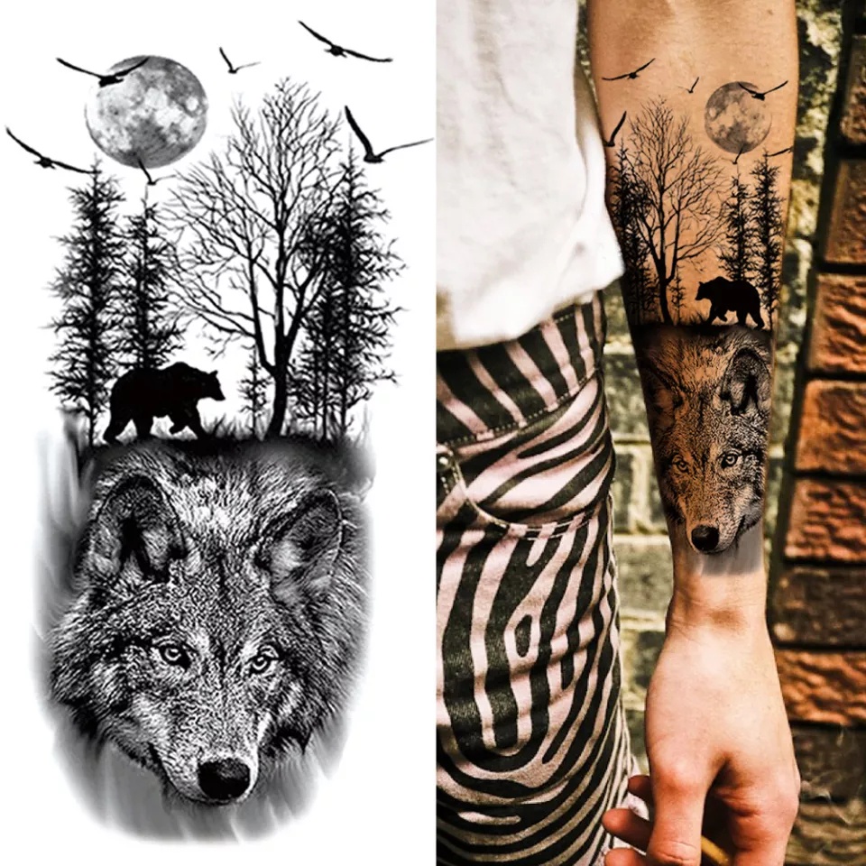 Tatuagem Tempor Ria Masculina Feminina Lobo E Urso Xqb Shopee Brasil