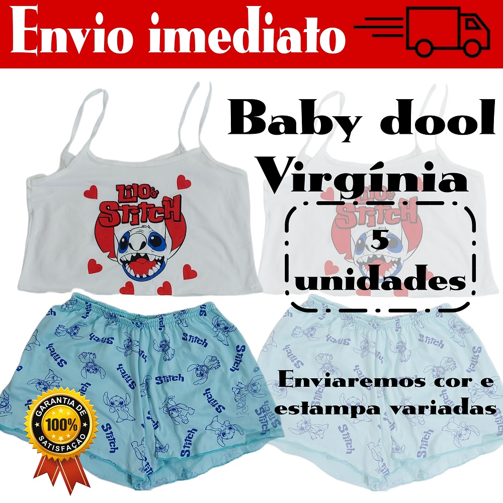 Kit 5 Baby Dool Feminino Adulto Virginia Shopee Brasil