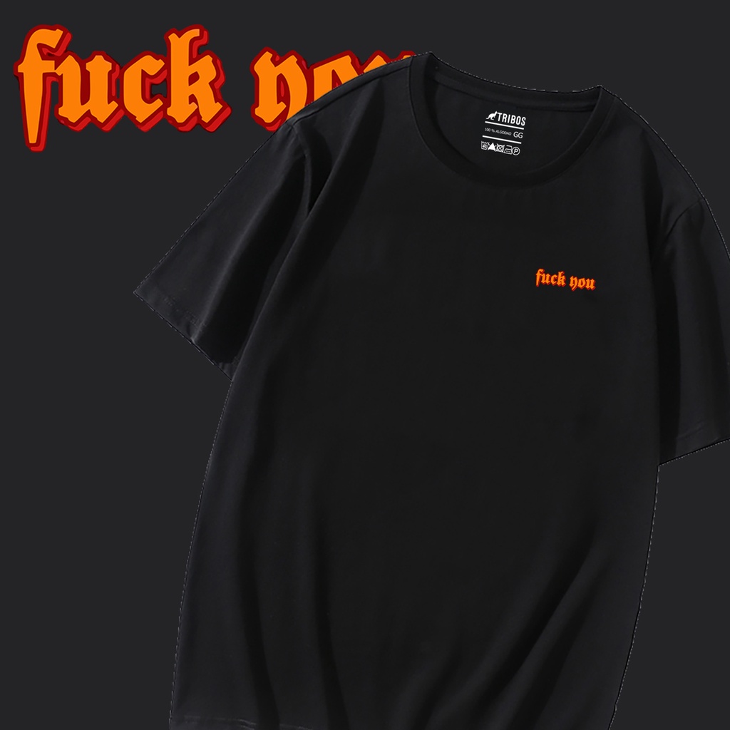 Camiseta Preta Masculina De Algod O Letras Estilo Rock Fuck You