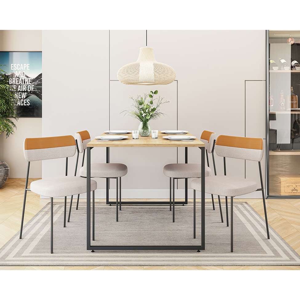 Conjunto De Mesa De Jantar Retangular Tampo Natura Porto E 4