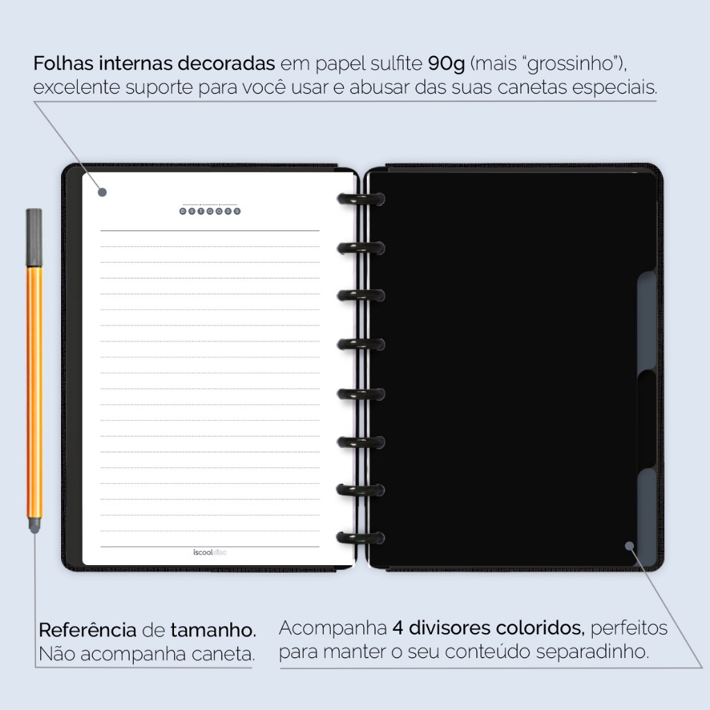 Caderno De Disco Capa Dura ISCOOL Inteligente 80 Folhas Spot Touch