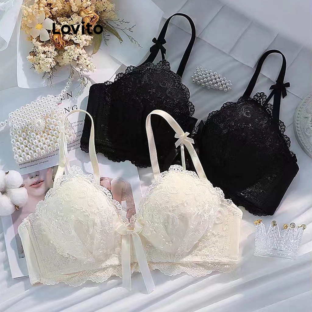 Lovito Bralette Casual De Renda Lisa Para Mulheres LNE29034 Branco