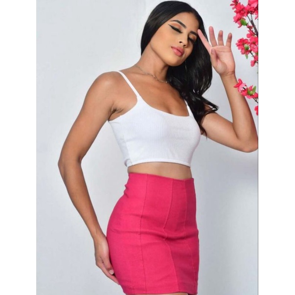 Short Saia Cintura Alta Bengaline Moda Ver O Shopee Brasil