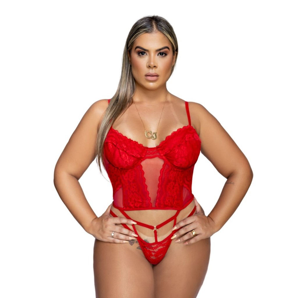 Lingerie Plus Size Sexy Cropped Tiras Tule E Renda Sem Bojo Sensual