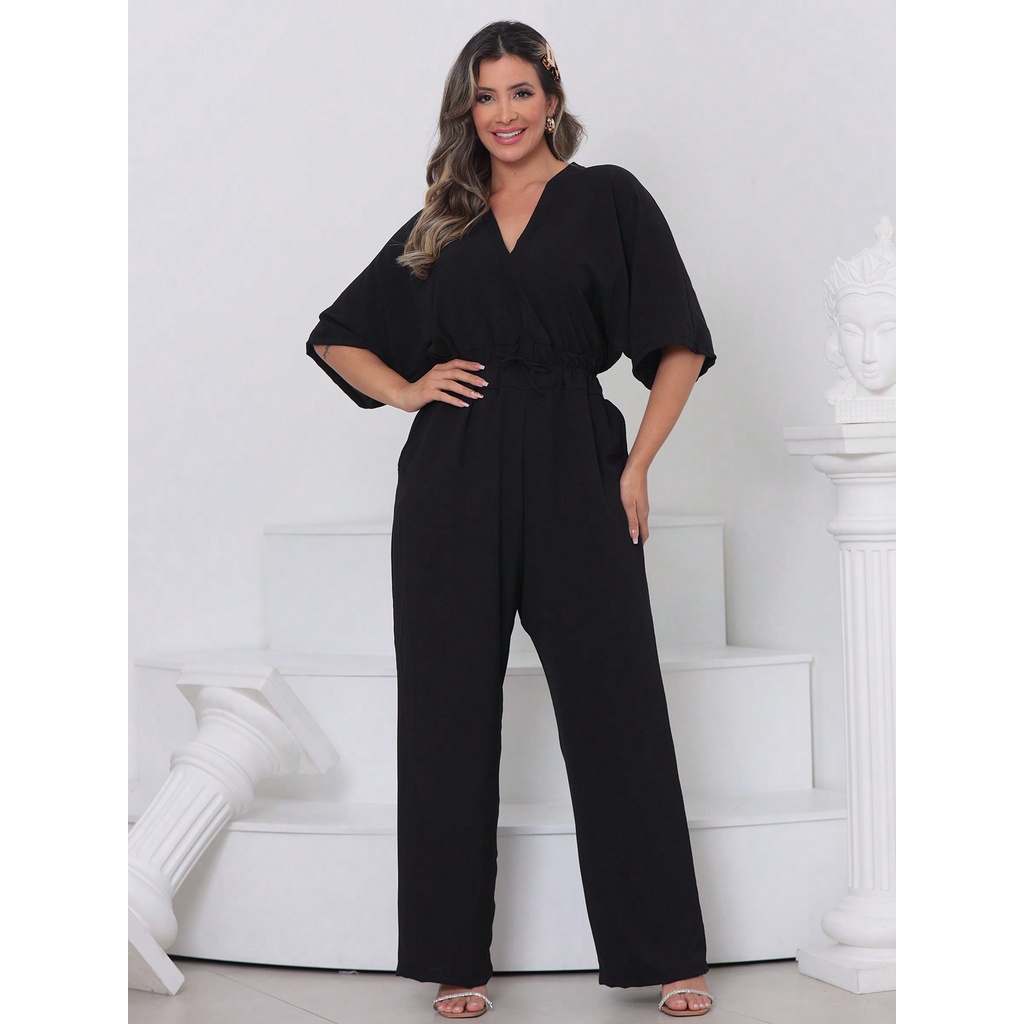 Macac O Feminino Longo Pantalona Ciganinha Morcego Acinturado Crepinho