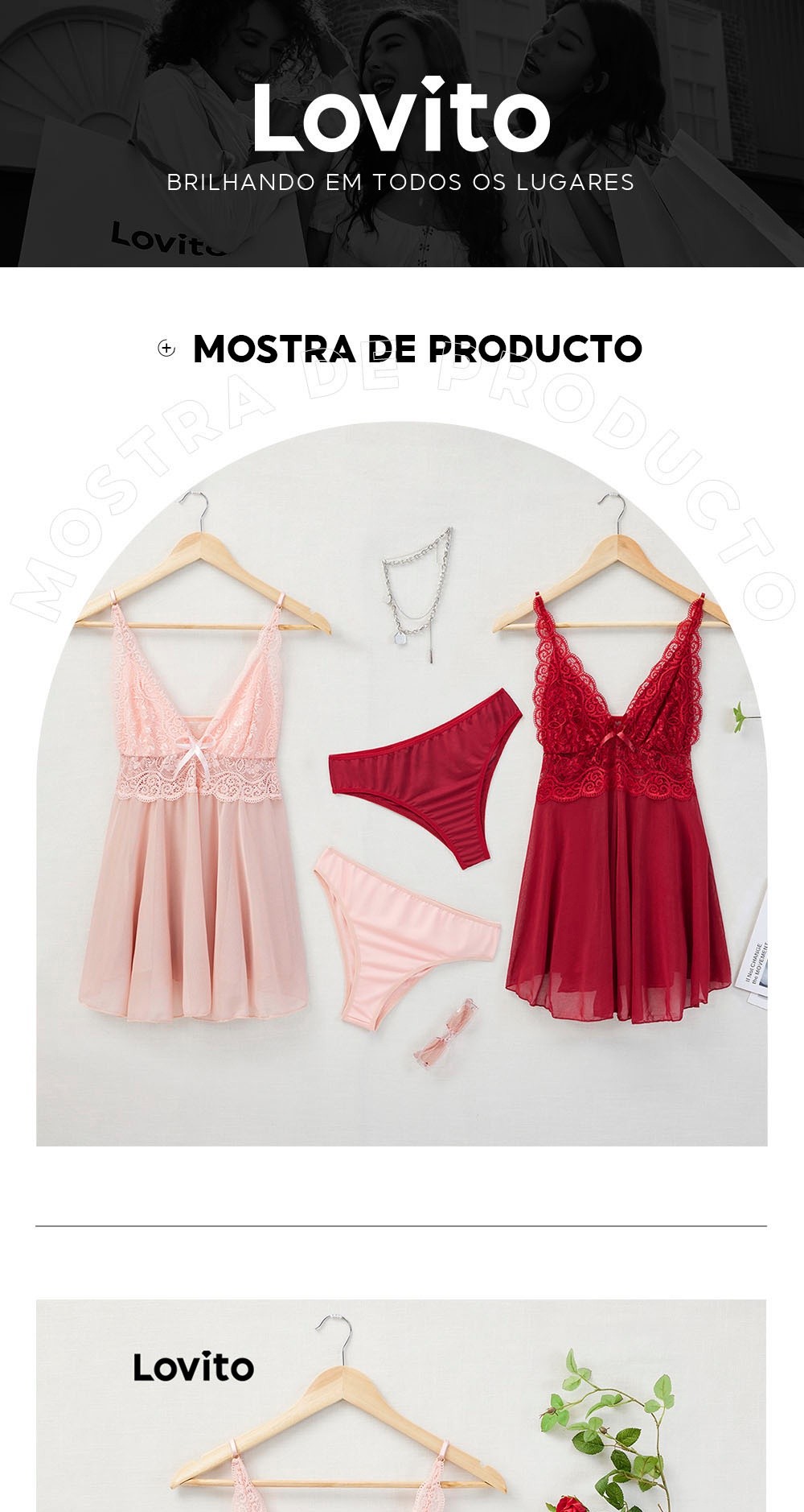 Lovito Lingerie Sexy De Renda Cintura Alta Decote V Profundo L X