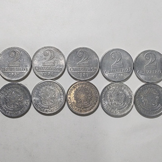 Moedas de 2 Cruzeiros de 1957 1958 1959 1960 e 1961 Série Alumínio