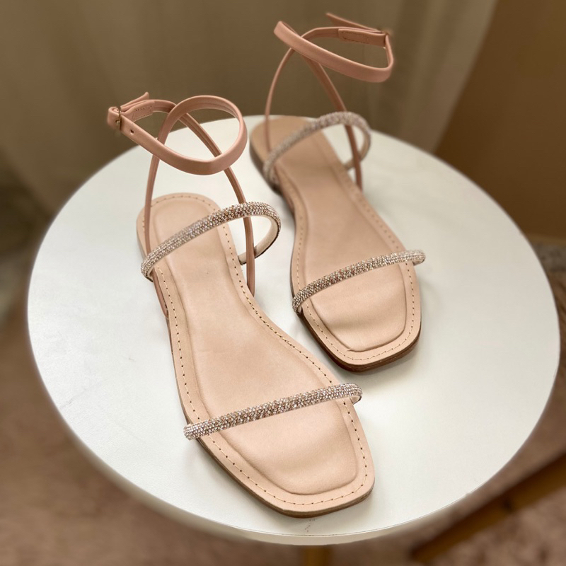 Sandalia Feminina Rasteirinha Rasteira Strass Nude E Preto Shopee Brasil