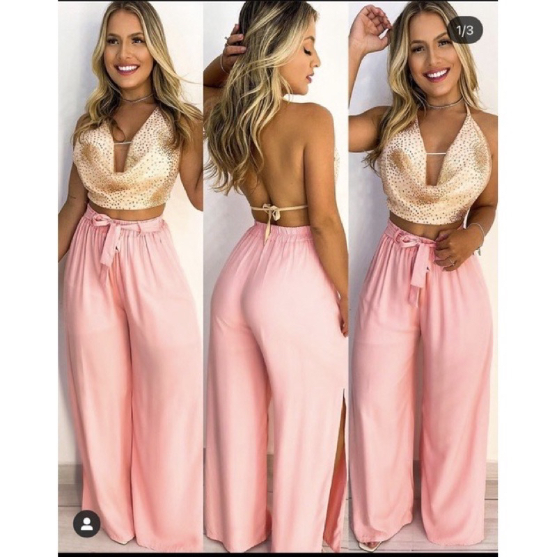 CALÇA Pantalona fendas nas laterais Shopee Brasil