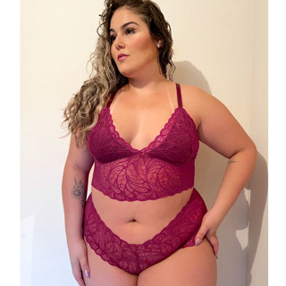 Conjunto De Lingerie Espera Marido Plus Size Cropped Calcinha