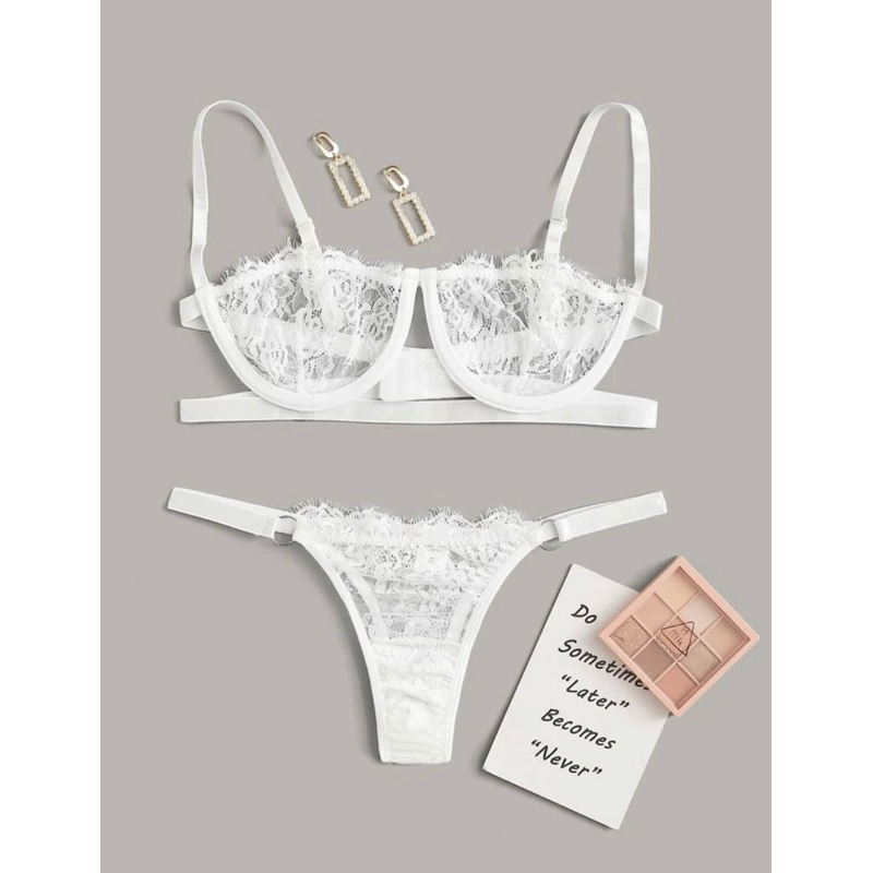 lingerie branca feminina noiva lua de mel meia taça Shopee Brasil