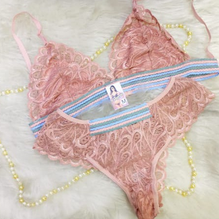 Conjunto Lingerie Rendado Calcinha e Sutiã Sem Bojo Langerie Sensual