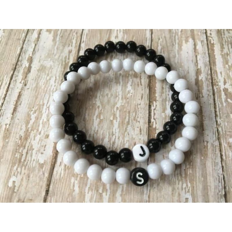 Pulseira De Casal Namorados Black And White Preto E Branco