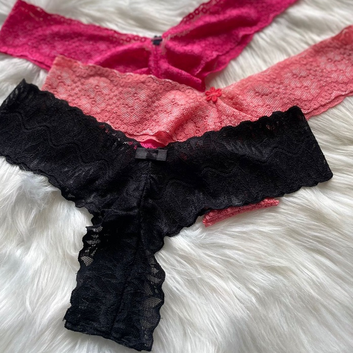 Kit Calcinha Fio Lingerie Tanga Meia Calesson Asa Delta Em Renda