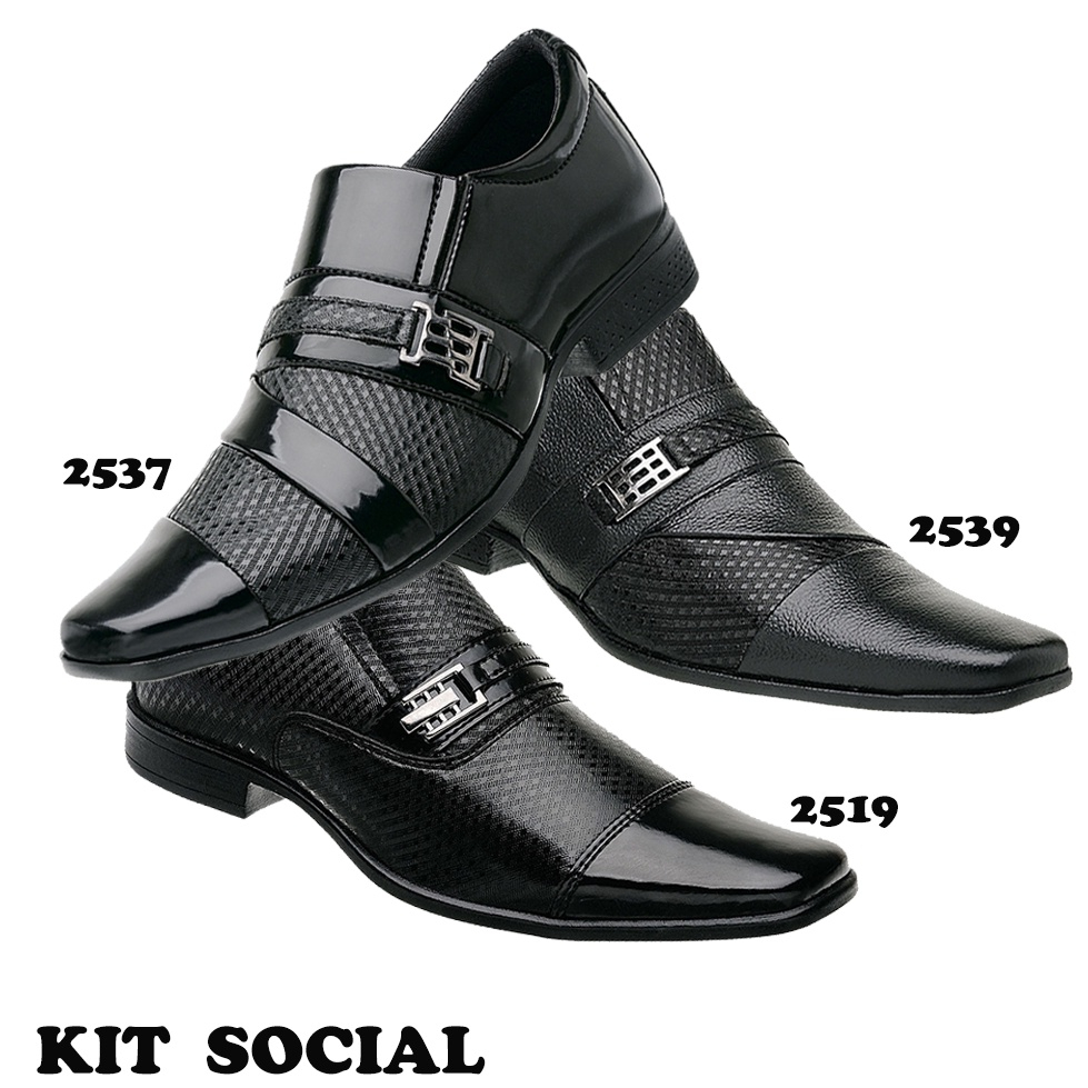 KIT 3 Pares Sapato Masculino Social Verniz Elegante Para Eventos Noivo