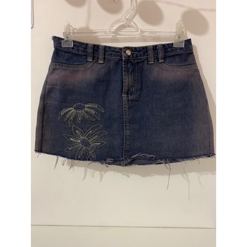 Saia Jeans Cintura Baixa Bordado Aesthetic Y K S Shopee