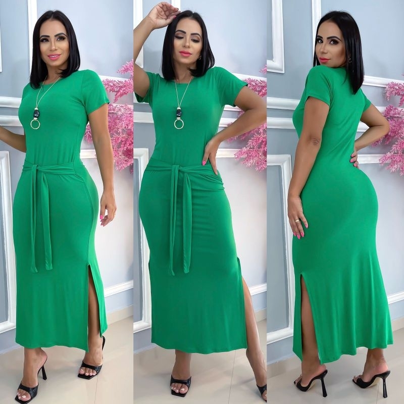 Vestido Longo Estampados E Liso De Amarrar Na Cintura Shopee Brasil