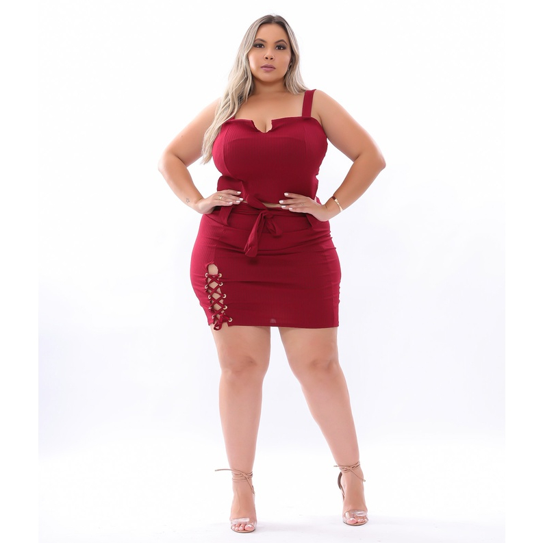 Conjunto Saia E Cropped Canelado Plus Size Shopee Brasil