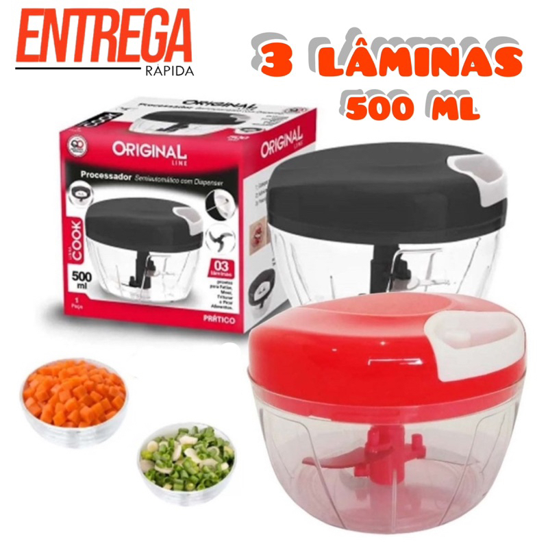 Processador Triturador Moedor De Alimentos Manual Alho 500ml Ou