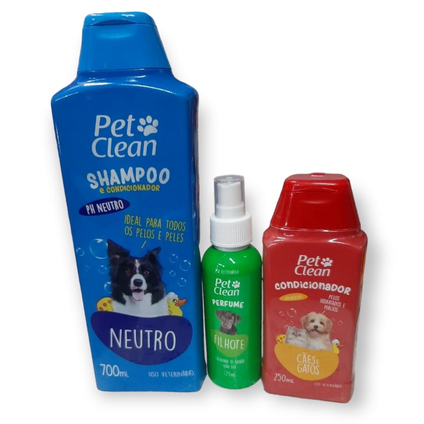 Kit De Banho Pop Pet Clean Shampoo Condicionador E Perfume Para