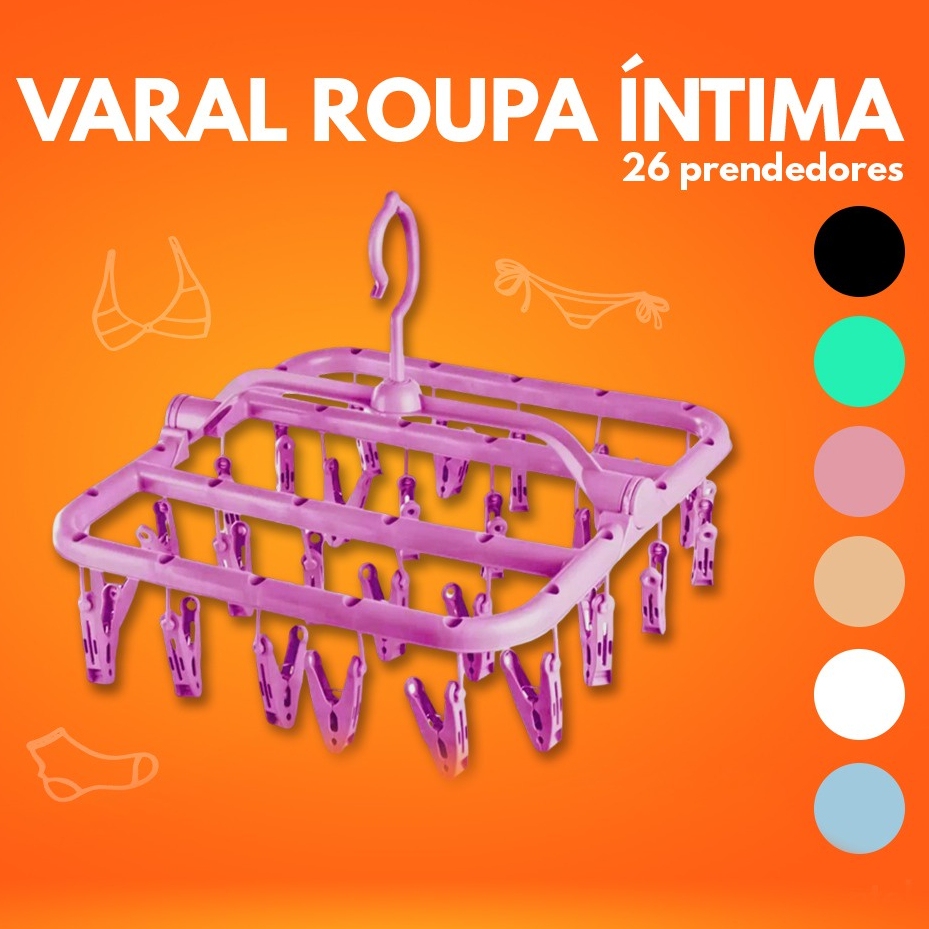 Varal Roupa Íntima Escolha Cor 26 Prendedores Resistente Shopee