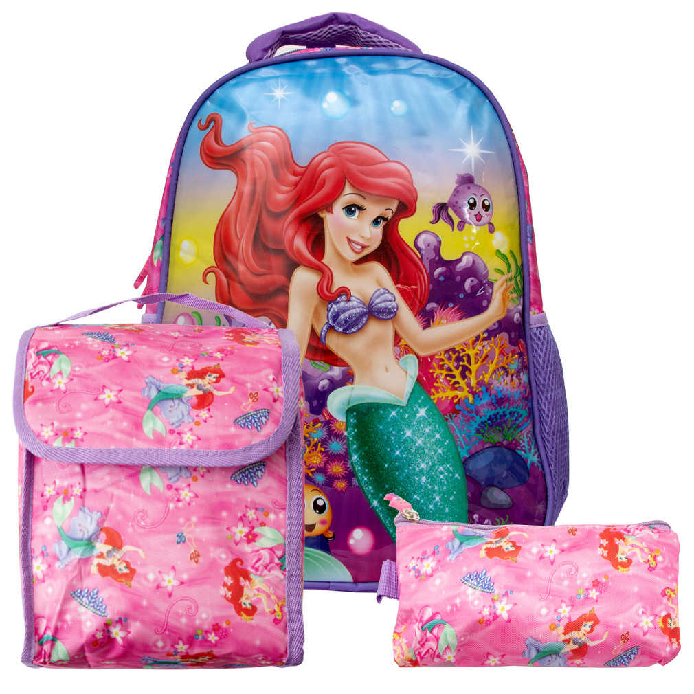 Kit Mochila Infantil Escolar Pequena Sereia Ariel De Costas Shopee Brasil