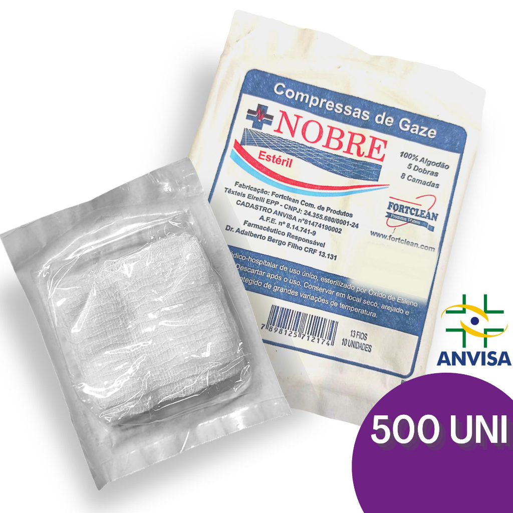 Compressa De Gaze ESTÉRIL 13 Fios Hidrófila 500 Uni 50 pac c 10 gaze