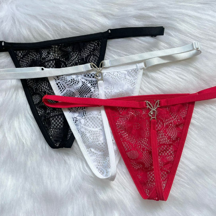 Calcinha Tanga Fio Dental De Renda Sexy Lingerie Pingente E