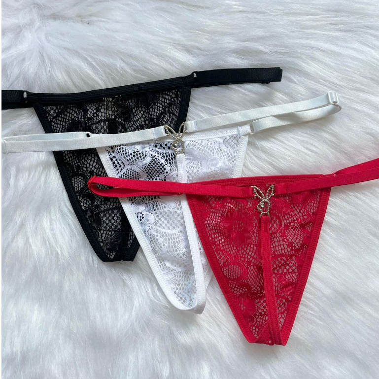 Kit 3 Calcinha Fio Dental Em Renda Sexy Pingente E Regulagem Lingerie Shopee Brasil