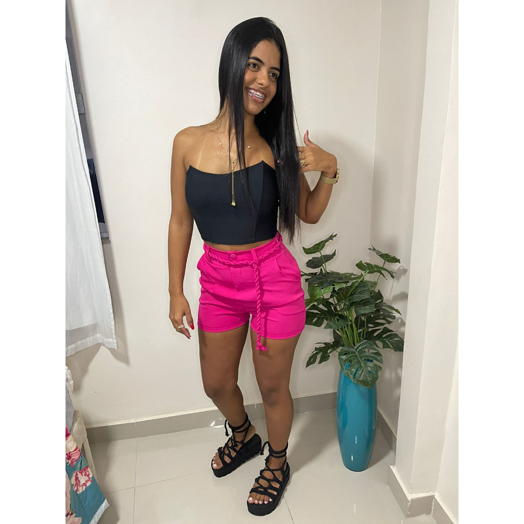 Short Alfaiataria Cordinha Modinha Gringa Shopee Brasil