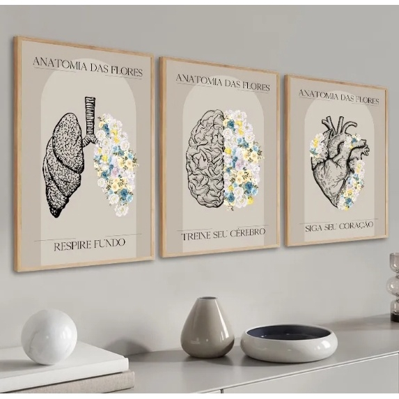 Kit Quadros Decorativos Mosaico Pe As Trio Frase Anatomia Cora O