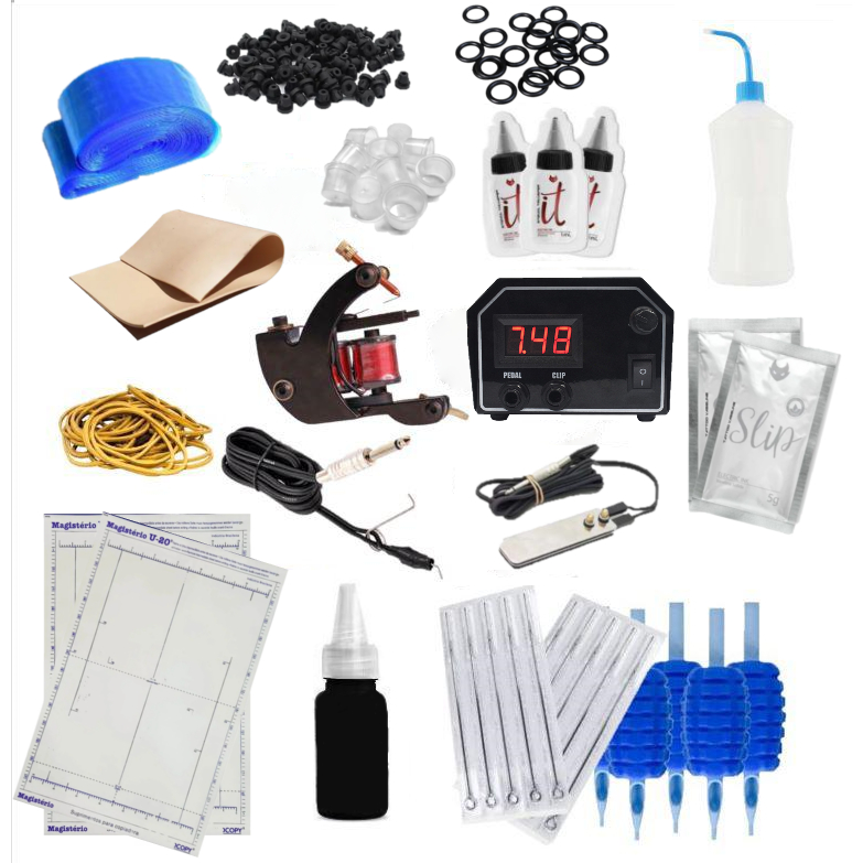 Kit De Tatuagem Para Iniciante Completo Maquina Fonte Tinta Vaselina