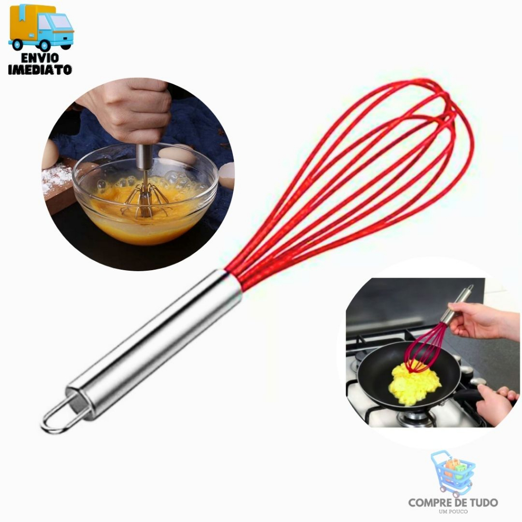 Batedor De Ovos Farinha Fue Batedeira Manual Cozinha Inox Silicone Mix