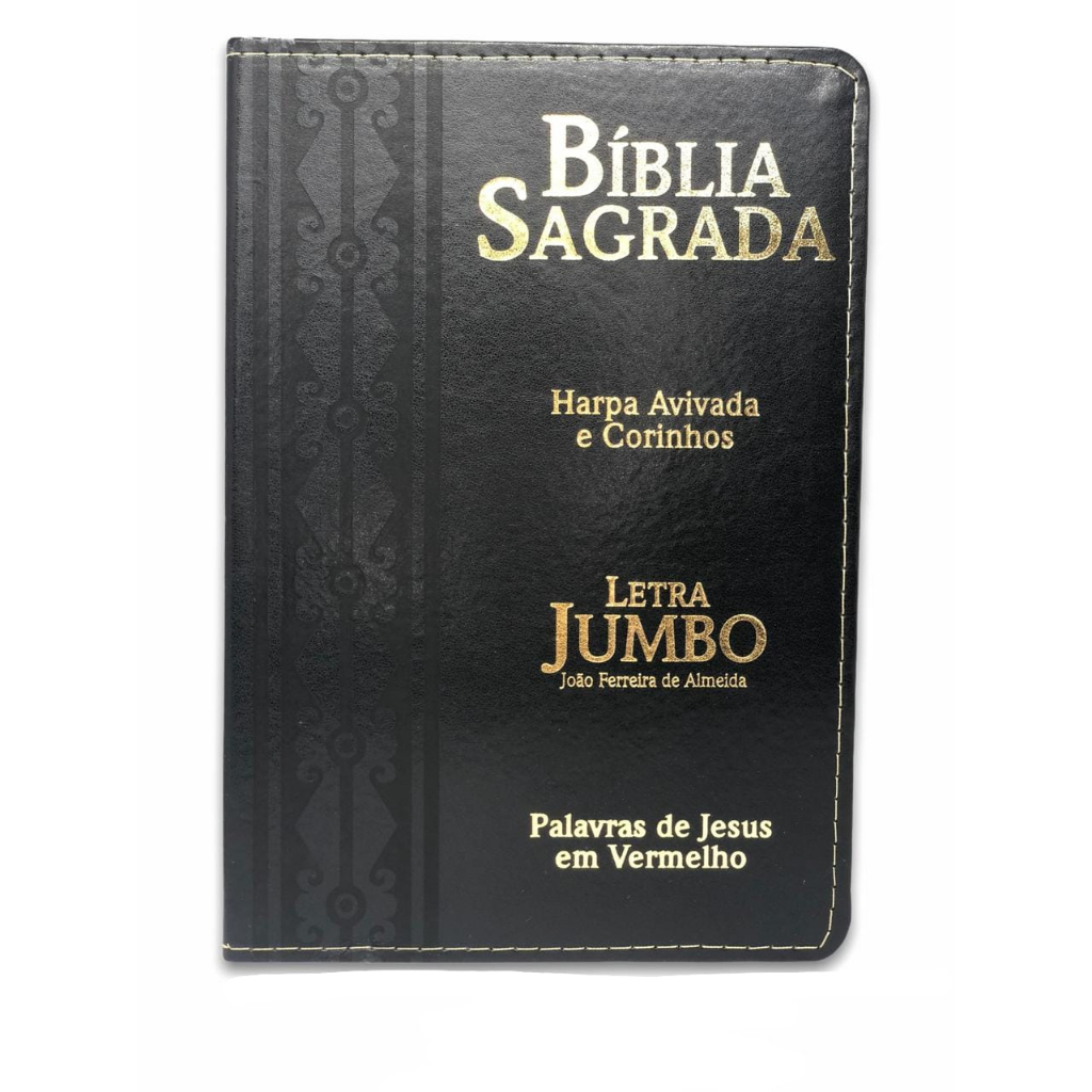 Bíblia Sagrada Letra Jumbo Capa PU Luxo Harpa Arabesco Preta