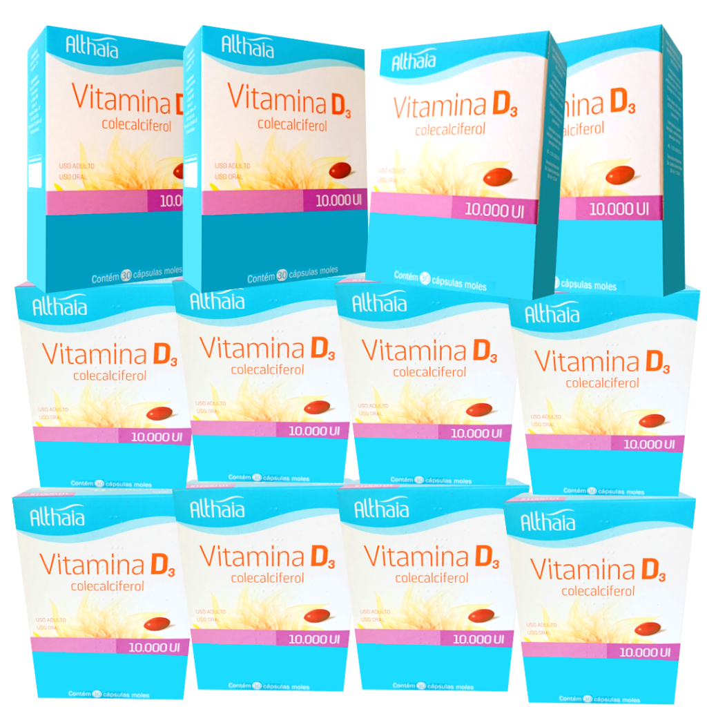 Vitamina D3 10 000ui Kit de 12 Caixas 30 Cápsulas Moles Cada